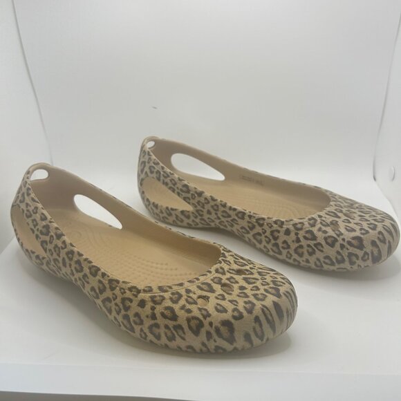 Leopard Print Crocs Womens Ballet Flats W9 Lightweight Slip-On Shoes - Picture 2 of 7